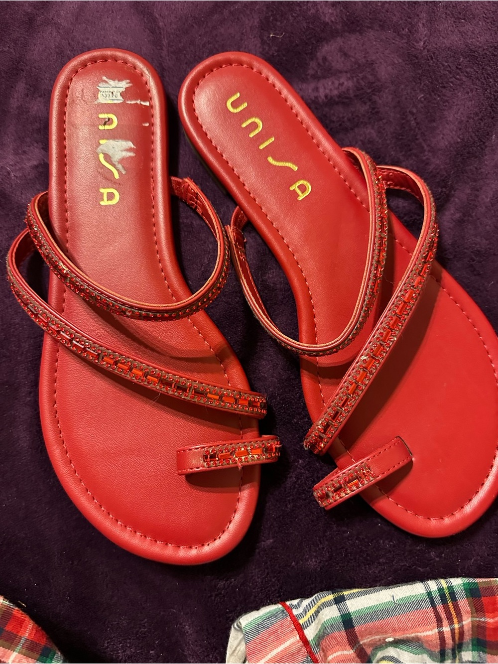 Unisa Red Beaded Strappy Sandals